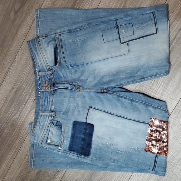 🛍 Inc boyfriend sequin patchwork jeans size 4 - Picture 2 of 4